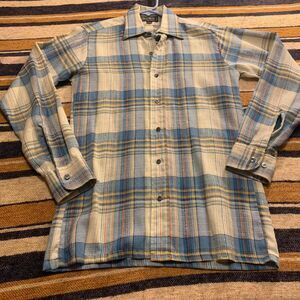 Vintage Plaid Button Up Mens Shirt Long Sleeve Small Multicolor Western Retro